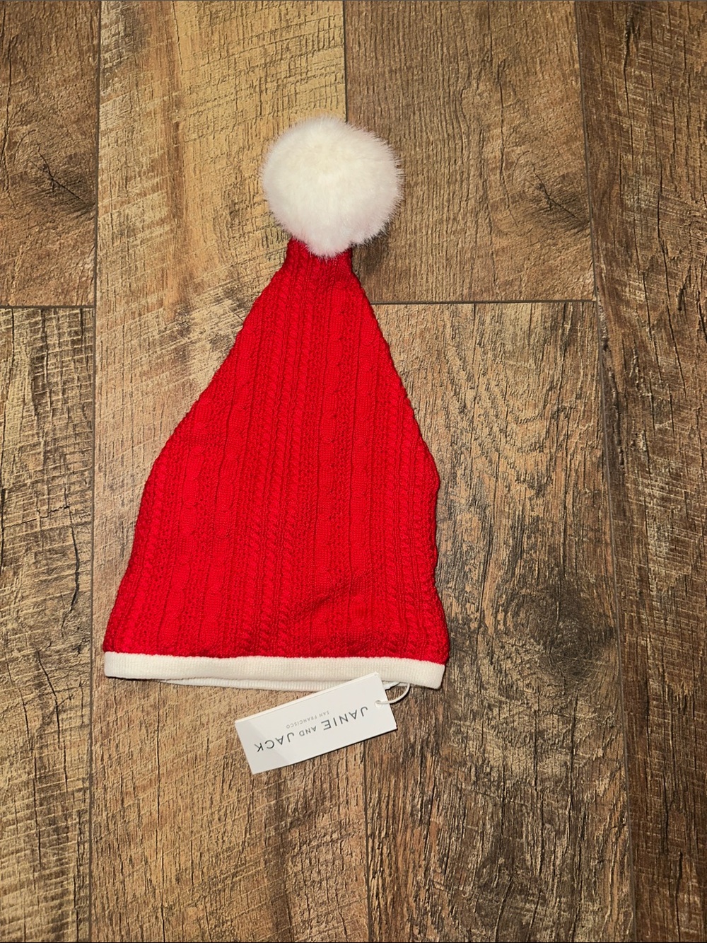 Janie and Jack Red Knit Hat with White Pom Pom